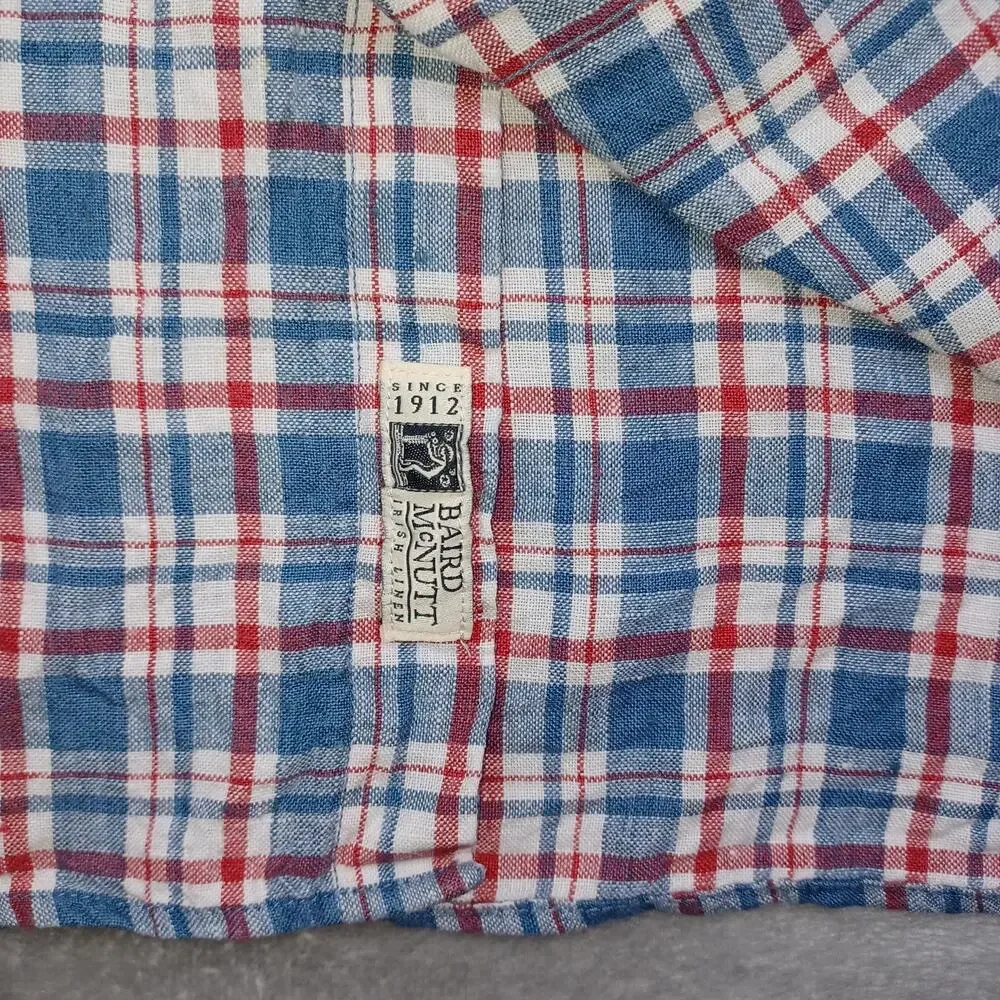 J. CREW Baird McNutt 100% Irish Linen Shirt Mens XL Plaid Vintage Button Down